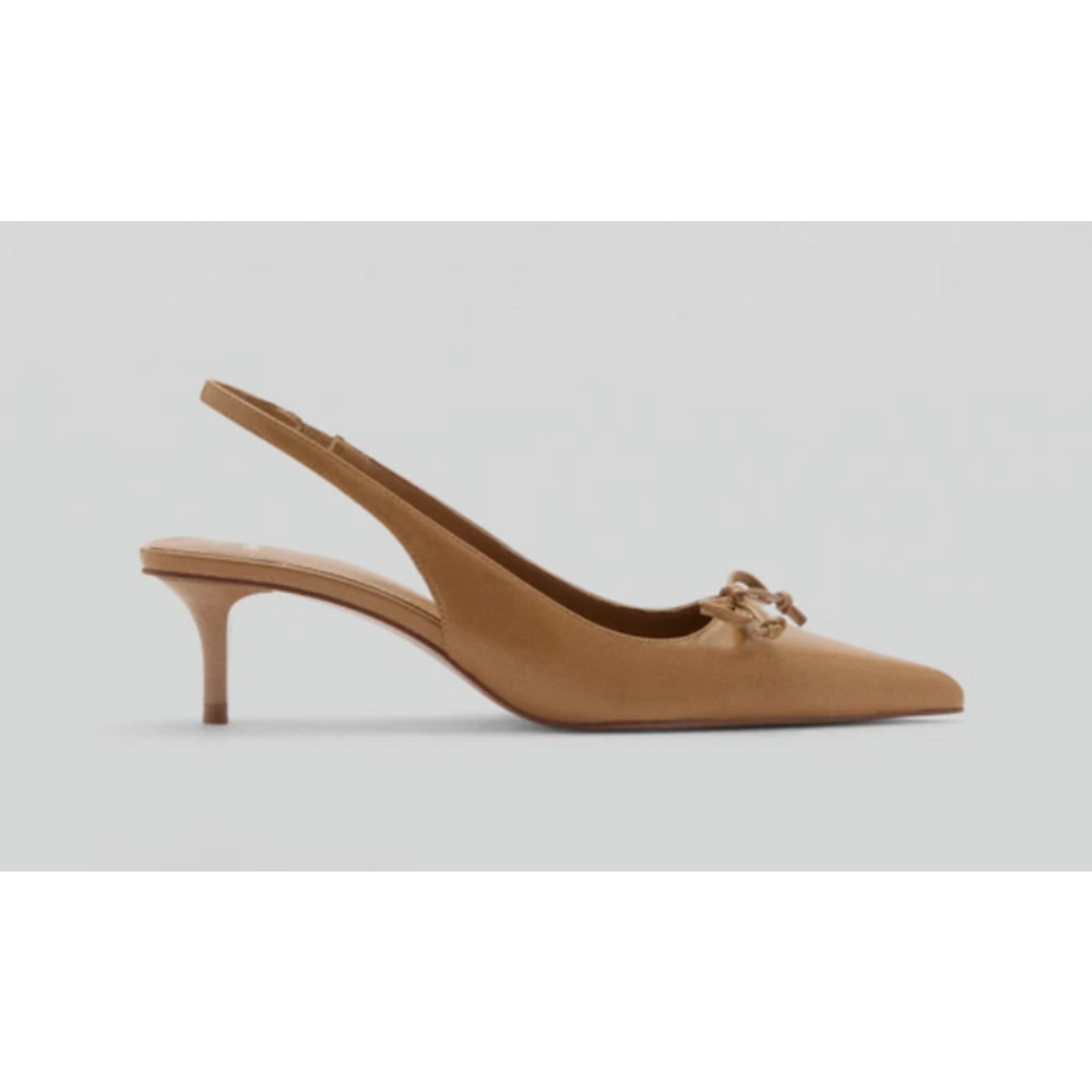 NEW MANGO MNG TAN BOW DETAIL POINTED TOE KITTEN HEEL SHOES SZ 40 US 9 - Picture 3 of 10